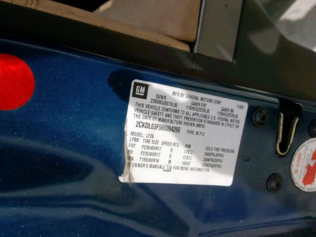 2CKDL63F566094266 - 2006 PONTIAC TORRENT BLUE photo 10