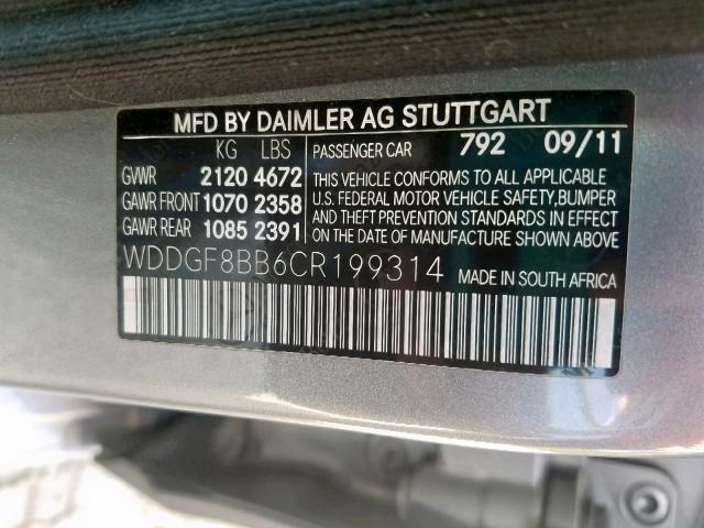 WDDGF8BB6CR199314 - 2012 MERCEDES-BENZ C 300 4MAT GRAY photo 10