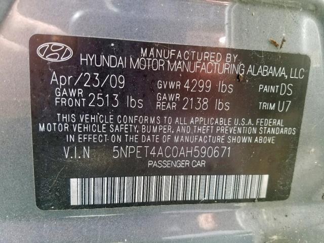 5NPET4AC0AH590671 - 2010 HYUNDAI SONATA GLS GREEN photo 10