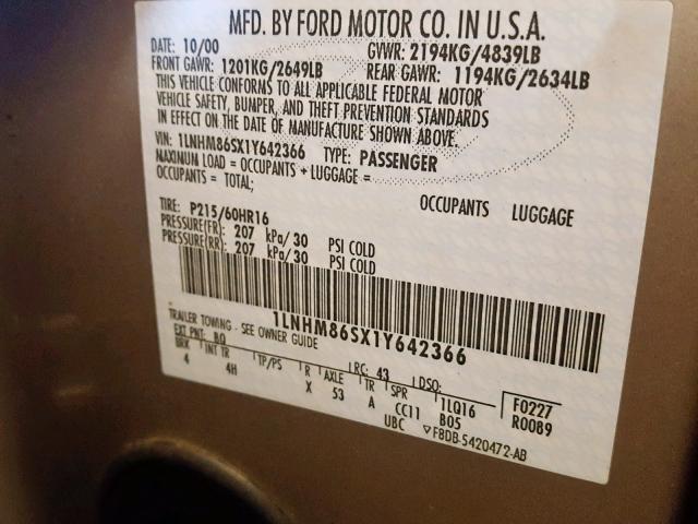 1LNHM86SX1Y642366 - 2001 LINCOLN LS 棕色 照片 10