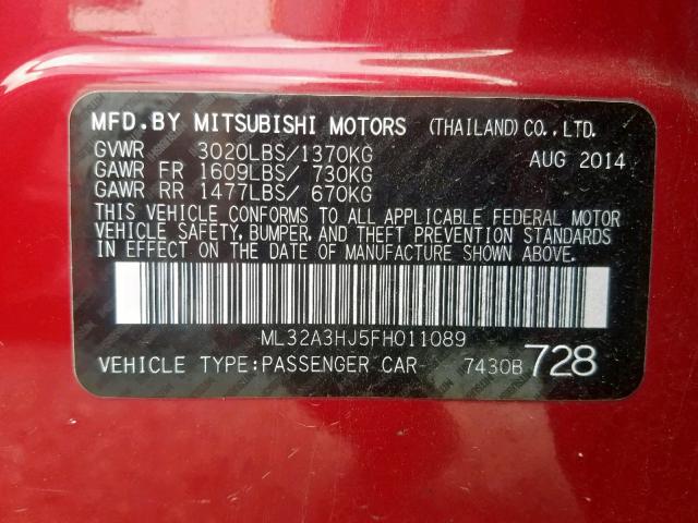 ML32A3HJ5FH011089 - 2015 MITSUBISHI MIRAGE DE RED photo 10