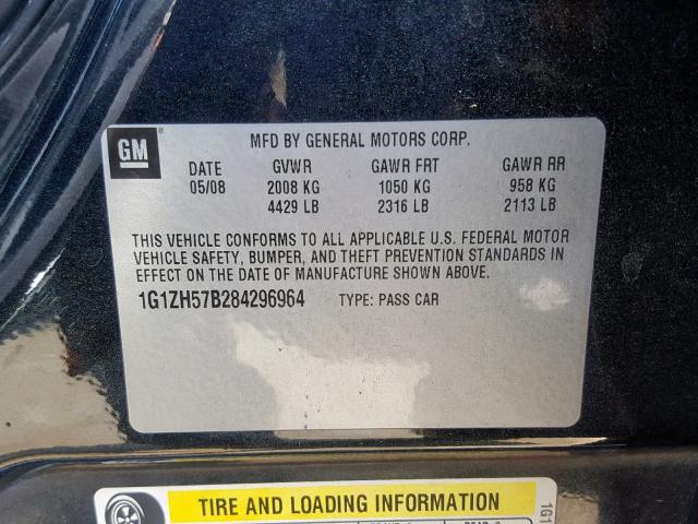 1G1ZH57B284296964 - 2008 CHEVROLET MALIBU 1LT BLACK photo 10