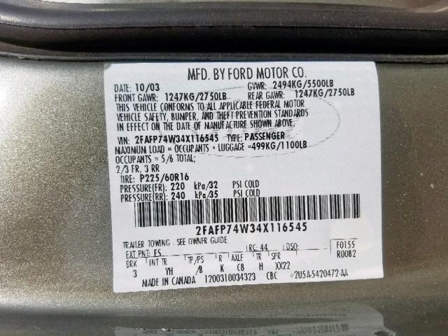 2FAFP74W34X116545 - 2004 FORD CROWN VICT GRAY photo 10