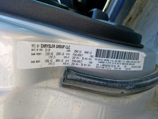 1J4RG4GK9AC153150 - 2010 JEEP COMMANDER ვერცხლისფერი ფოტო 10