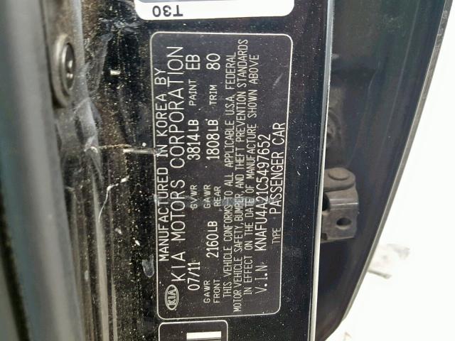 KNAFU4A21C5497652 - 2012 KIA FORTE EX BLACK photo 10