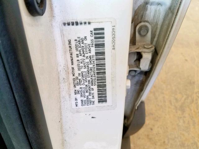 5Y2SL64853Z434370 - 2003 PONTIAC VIBE WHITE photo 10