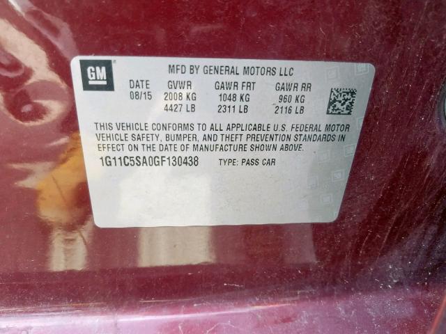 1G11C5SA0GF130438 - 2016 CHEVROLET MALIBU LIMITED LT  photo 10