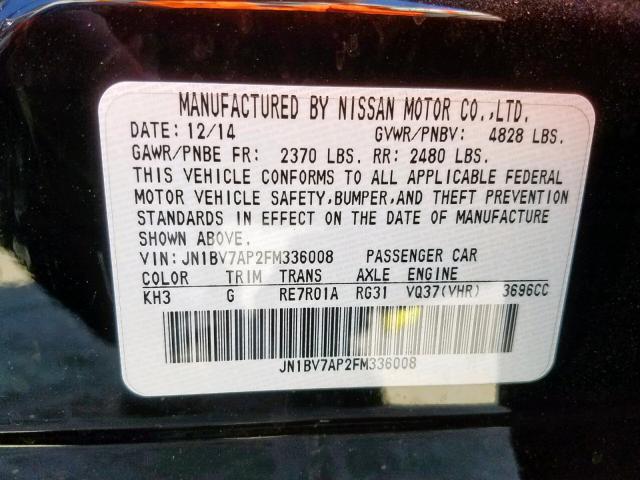 JN1BV7AP2FM336008 - 2015 INFINITI Q50 BASE BLACK photo 10