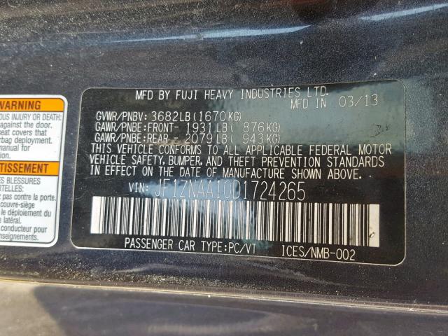 JF1ZNAA10D1724265 - 2013 TOYOTA SCION FR-S BLACK photo 10