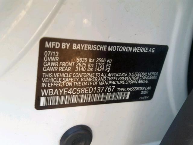 WBAYE4C58ED137767 - 2014 BMW 740 LI WHITE photo 10
