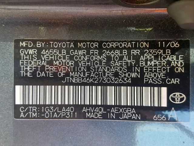 JTNBB46K273032634 - 2007 TOYOTA CAMRY NEW BLACK photo 10