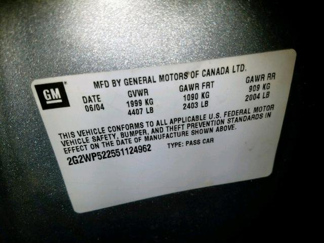 2G2WP522551124962 - 2005 PONTIAC GRAND PRIX SILVER photo 10