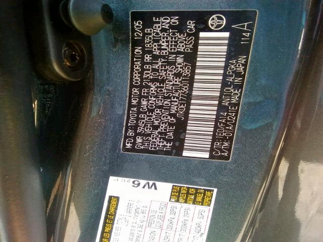 JTKDE177360113857 - 2006 TOYOTA SCION TC ნაცრისფერი ფოტო 10