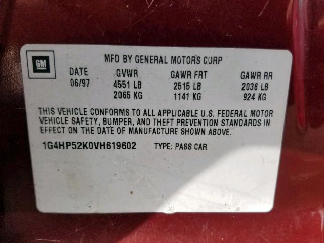 1G4HP52K0VH619602 - 1997 BUICK LESABRE CU BURGUNDY photo 10