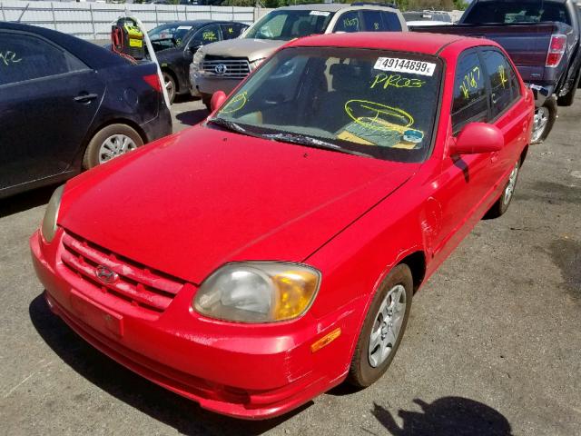 KMHCG45C65U648361 - 2005 HYUNDAI ACCENT GL RED photo 2