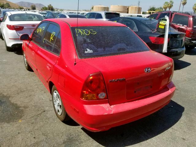 KMHCG45C65U648361 - 2005 HYUNDAI ACCENT GL RED photo 3