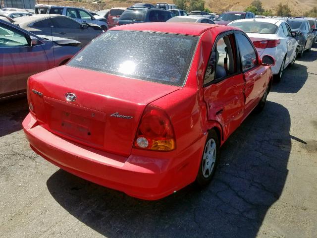 KMHCG45C65U648361 - 2005 HYUNDAI ACCENT GL RED photo 4