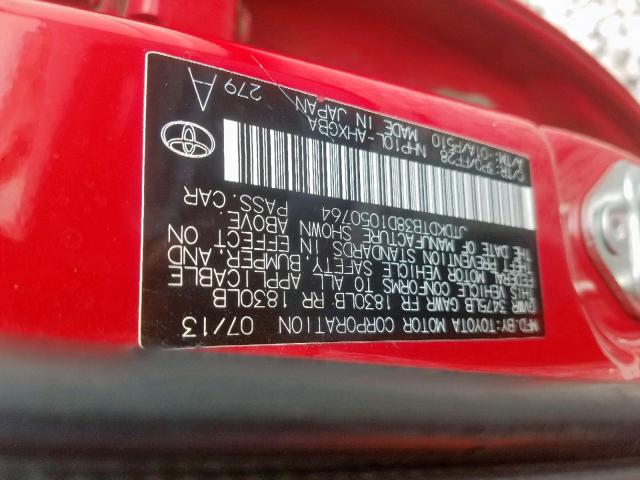 JTDKDTB38D1050764 - 2013 TOYOTA PRIUS C RED photo 10