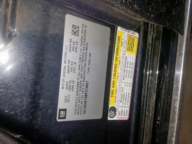 1G1ZC5E18BF374667 - 2011 CHEVROLET MALIBU 1LT 黑色 照片 10