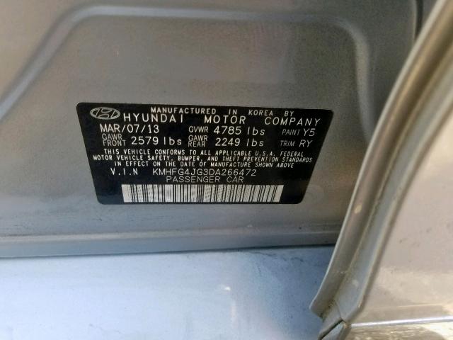 KMHFG4JG3DA266472 - 2013 HYUNDAI AZERA SILVER photo 10