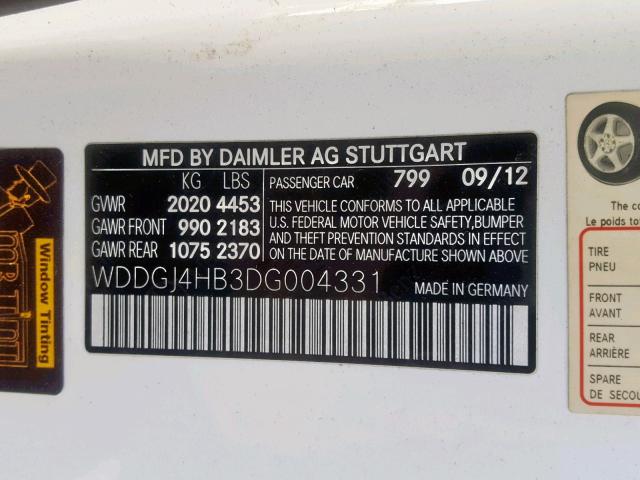 WDDGJ4HB3DG004331 - 2013 MERCEDES-BENZ C 250 WHITE photo 10