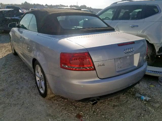 WAUDH48H77K021323 - 2007 AUDI A4 3.2 CAB SILVER photo 3