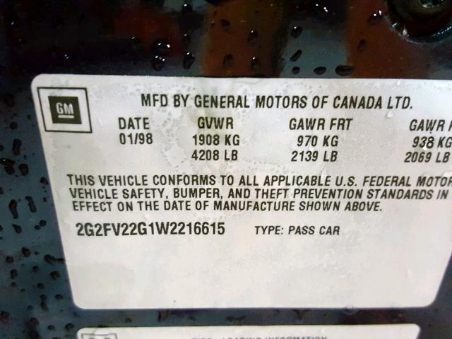 2G2FV22G1W2216615 - 1998 PONTIAC FIREBIRD F BLUE photo 10