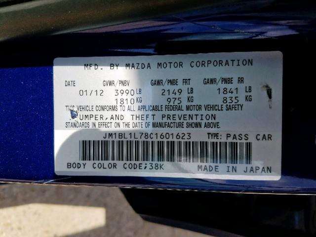 JM1BL1L78C1601623 - 2012 MAZDA 3 I BLUE photo 10