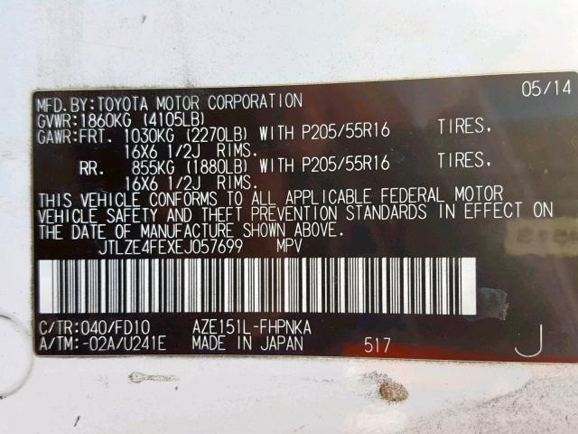 JTLZE4FEXEJ057699 - 2014 TOYOTA SCION XB Ақ фото 10