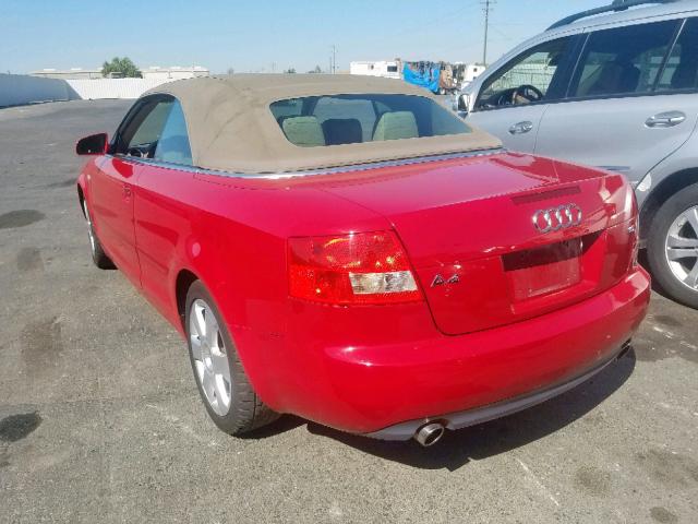 WAUAT48H04K016882 - 2004 AUDI A4 3.0 CAB RED photo 3