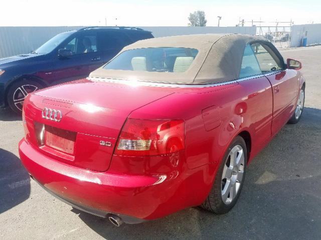 WAUAT48H04K016882 - 2004 AUDI A4 3.0 CAB RED photo 4