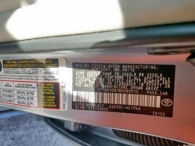 4T1BK3DB1BU392512 - 2011 TOYOTA AVALON BAS BLUE photo 10