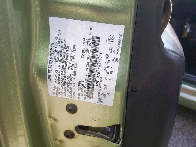 1FAFP37N37W334349 - 2007 FORD FOCUS ZX5 GREEN photo 10