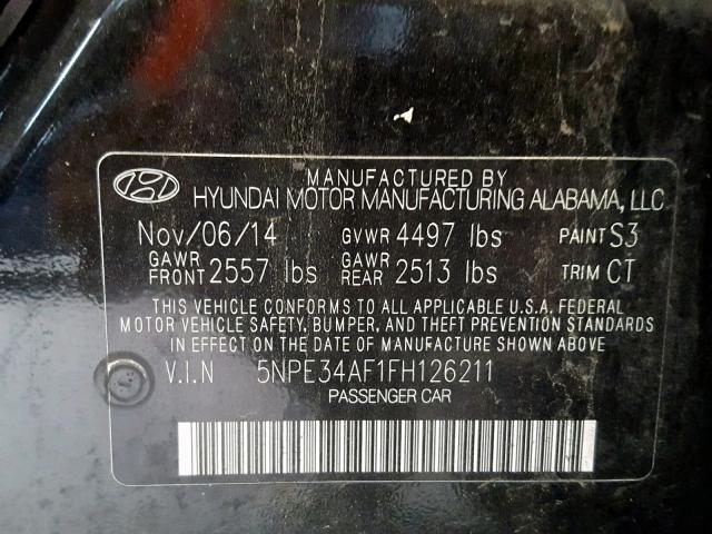 5NPE34AF1FH126211 - 2015 HYUNDAI SONATA SPO BLACK photo 10