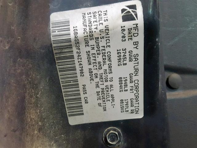 1G8AG52F24Z147902 - 2004 SATURN ION LEVEL SILVER photo 10
