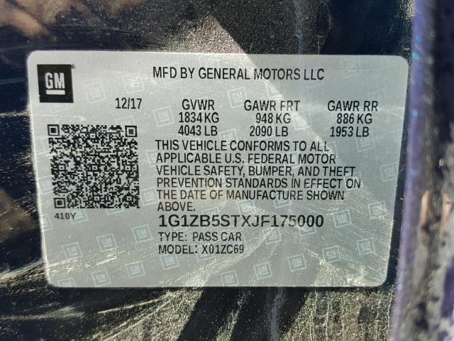 1G1ZB5STXJF175000 - 2018 CHEVROLET MALIBU LS 蓝色 照片 10