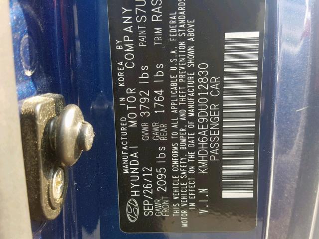 KMHDH6AE9DU012830 - 2013 HYUNDAI ELANTRA CO BLUE photo 10