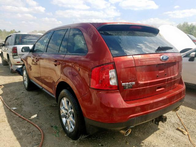 2FMDK4JC4EBB53722 - 2014 FORD EDGE SEL RED photo 3