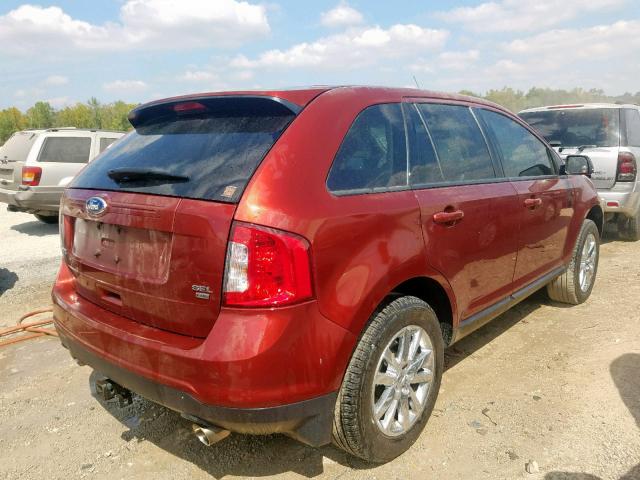 2FMDK4JC4EBB53722 - 2014 FORD EDGE SEL RED photo 4