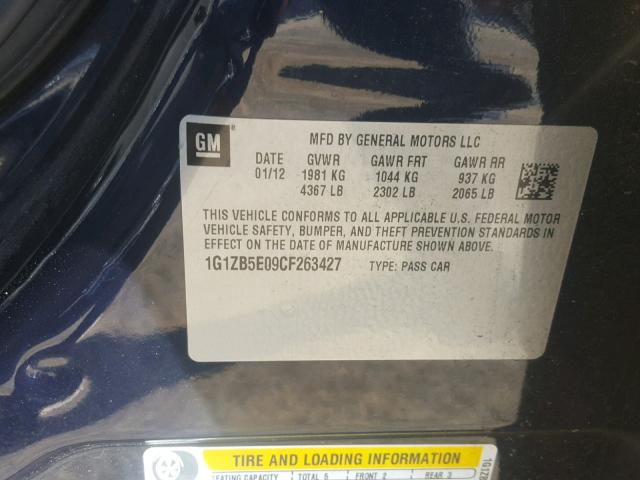 1G1ZB5E09CF263427 - 2012 CHEVROLET MALIBU LS 蓝色 照片 10