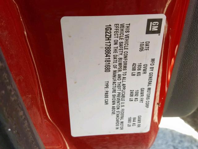 1G2ZH178864181680 - 2006 PONTIAC G6 GT RED photo 10