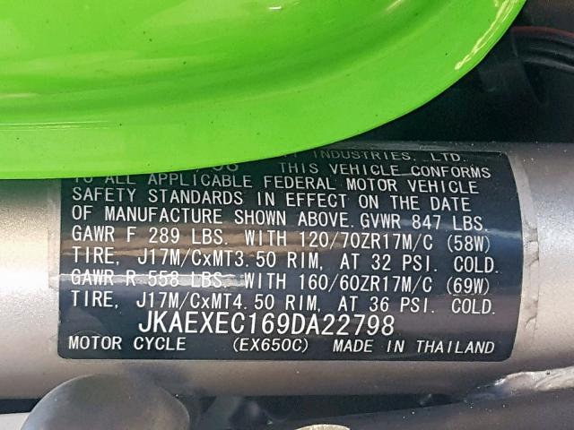 JKAEXEC169DA22798 - 2009 KAWASAKI EX650 C 绿色 照片 10