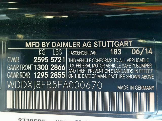 WDDXJ8FB5FA000670 - 2015 MERCEDES-BENZ S 550 CHARCOAL photo 10