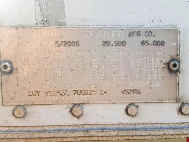 1UYVS25317U092514 - 2007 UTILITY TRAILER WHITE photo 10