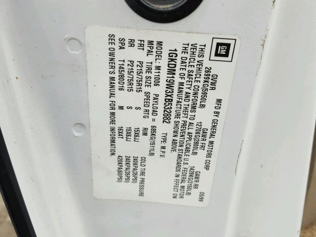 1GKDM19W3XB532882 - 1999 GMC SAFARI XT WHITE photo 10