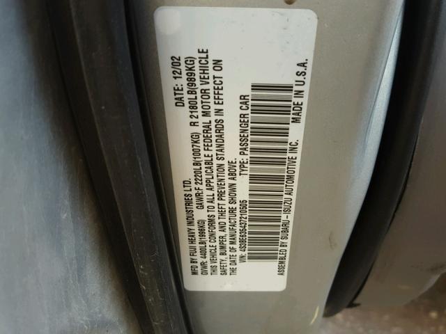 4S3BE635437210505 - 2003 SUBARU LEGACY L SILVER photo 10