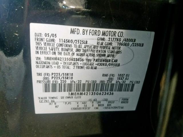 1MEHM42135G623436 - 2005 MERCURY MONTEGO PR 黑色 照片 10