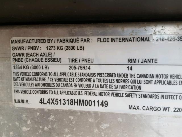 4L4X51318HM001149 - 2017 FLOE TRAILER  BLACK photo 10