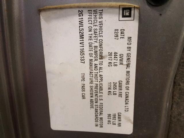 2G1WL52M1V1165137 - 1997 CHEVROLET LUMINA BAS GRAY photo 10