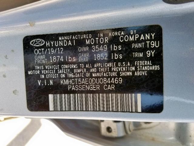 KMHCT5AE0DU084469 - 2013 HYUNDAI ACCENT GS BLUE photo 10